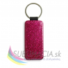 Eko-kožená kľúčenka Obdĺžnik – červená glitter