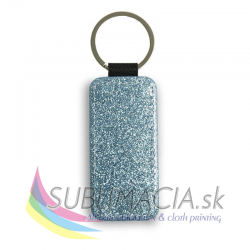 Eko-kožená kľúčenka Obdĺžnik - modrá glitter