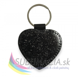 Eko-kožená kľúčenka Srdce – čierna glitter