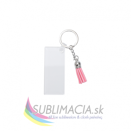 Akrylová sublimačná kľúčenka – obdĺžnik s ružovými strapcami