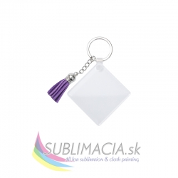 Akrylová sublimačná kľúčenka – štvorec s fialovými strapcami