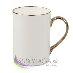 Biely hrnček porcelánový 330ml so zlatým lemom a uškom