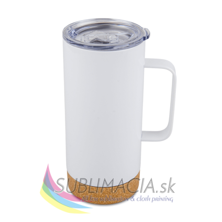 Biely oceľový termohrnček 500ml s uškom a korkovým dnom