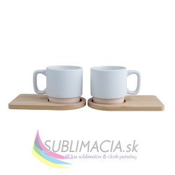 Sada 2ks biele matné hrnčeky 290ml s bambusovými podložkami