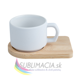 Biela matná šálka 170ml s bambusovou podložkou