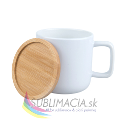 Biely hrnček Dora 400ml s bambusovým vekom/podložkou