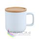 Biely hrnček Dora 400ml s bambusovým vekom/podložkou