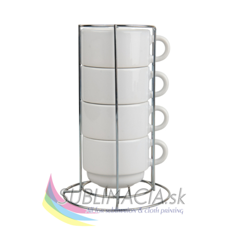 Set 4ks – biele hrnčeky Solo 170ml s kovovým stojanom