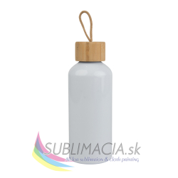 Hliníková fľaška biela s bambusovým viečkom 600ml