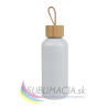 Hliníková fľaška biela s bambusovým viečkom 600ml