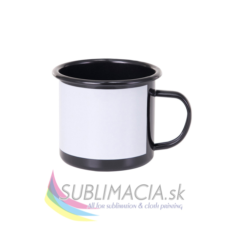 Smaltovaný čierny hrnček s bielym okienkom 330ml